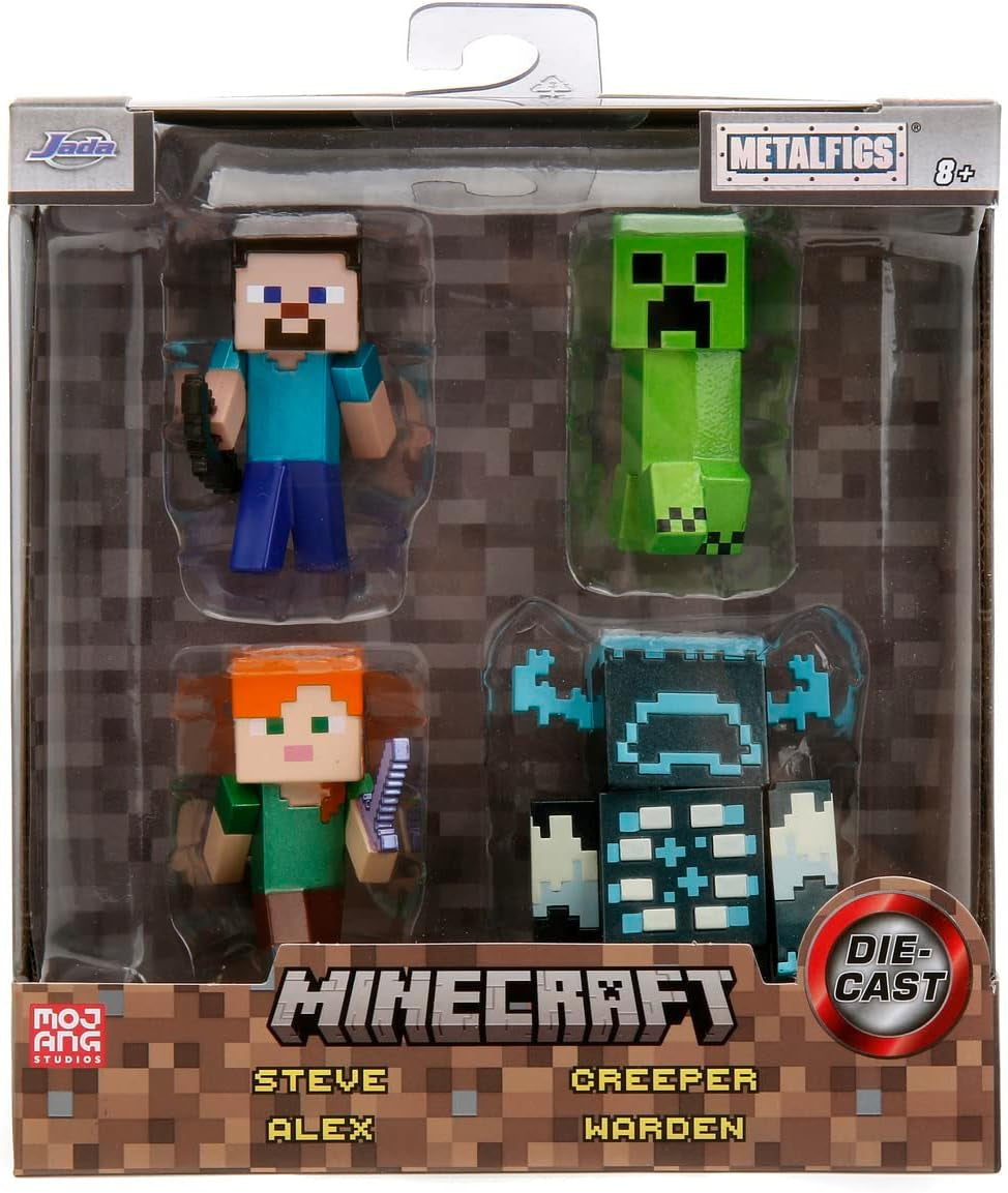 Jada Toys Minecraft-figurenset (4-delig) gemaakt van metaal - Minecraft Caves & Cliffs verzamelfiguren (Steve, Alex, Creeper en Warden) voor gamers en verzamelaars 8+ 6cm elk Actiefiguren Naty Shop Standaardtitel