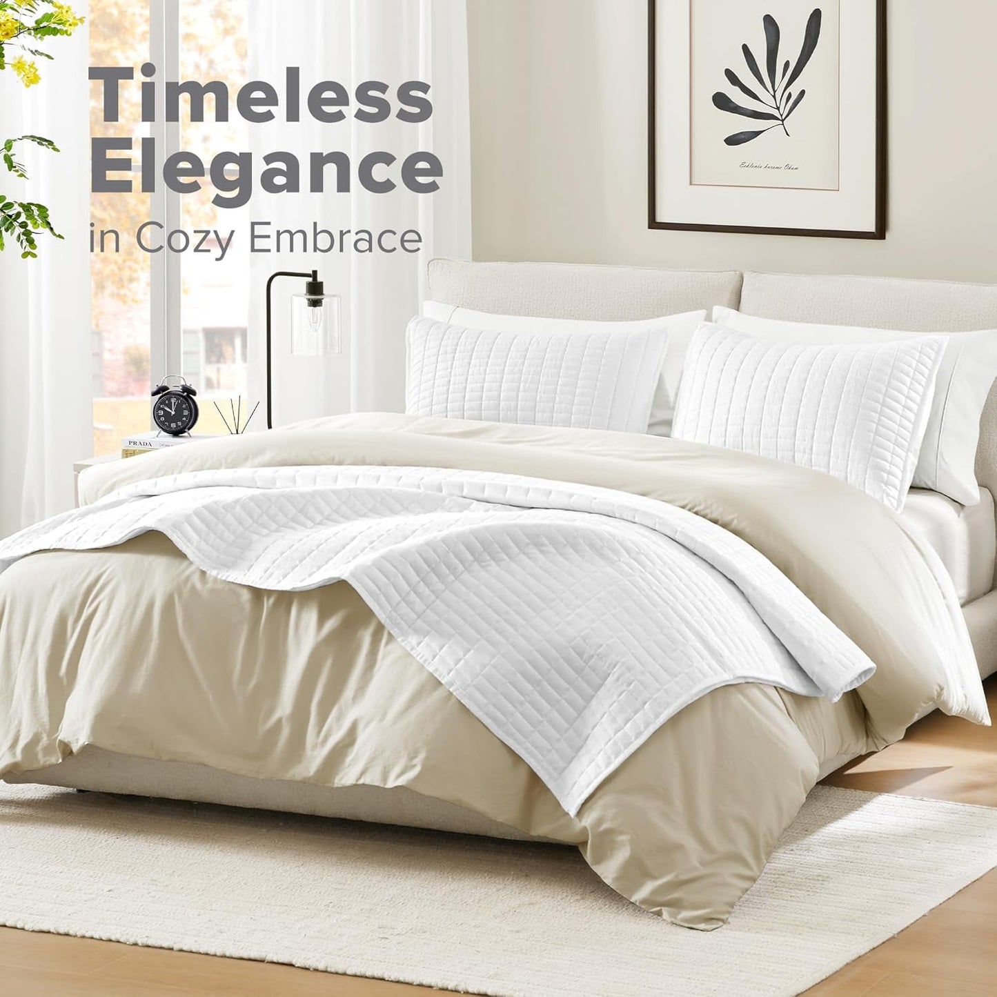 Comfort Spaces Kienna dekbedset Luxe dubbelgestikte zomerdeken Lichtgewicht zacht beddengoed voor het hele jaar Bijpassende kussensloop Witte kingsize deken (264,2 x 228,6 cm) Naty Shop Dekbedden en dekbedden