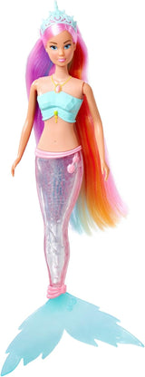 Steffi Love magische regenboogzeemeermin, zeemeerminpop met magische regenbooglichtfunctie en extra lang haar, 39 cm, vanaf 3 jaar
