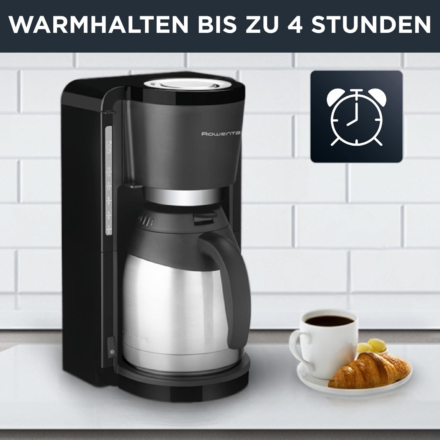 Rowenta Adagio filter-espressomachine, roestvrijstalen thermische karaf, houdt koffie tot 4 uur warm, capaciteit van 10-15 kopjes, capaciteit van 1,25 liter, verwijderbare filtermand, automatische uitschakeling, zwart, CT3818