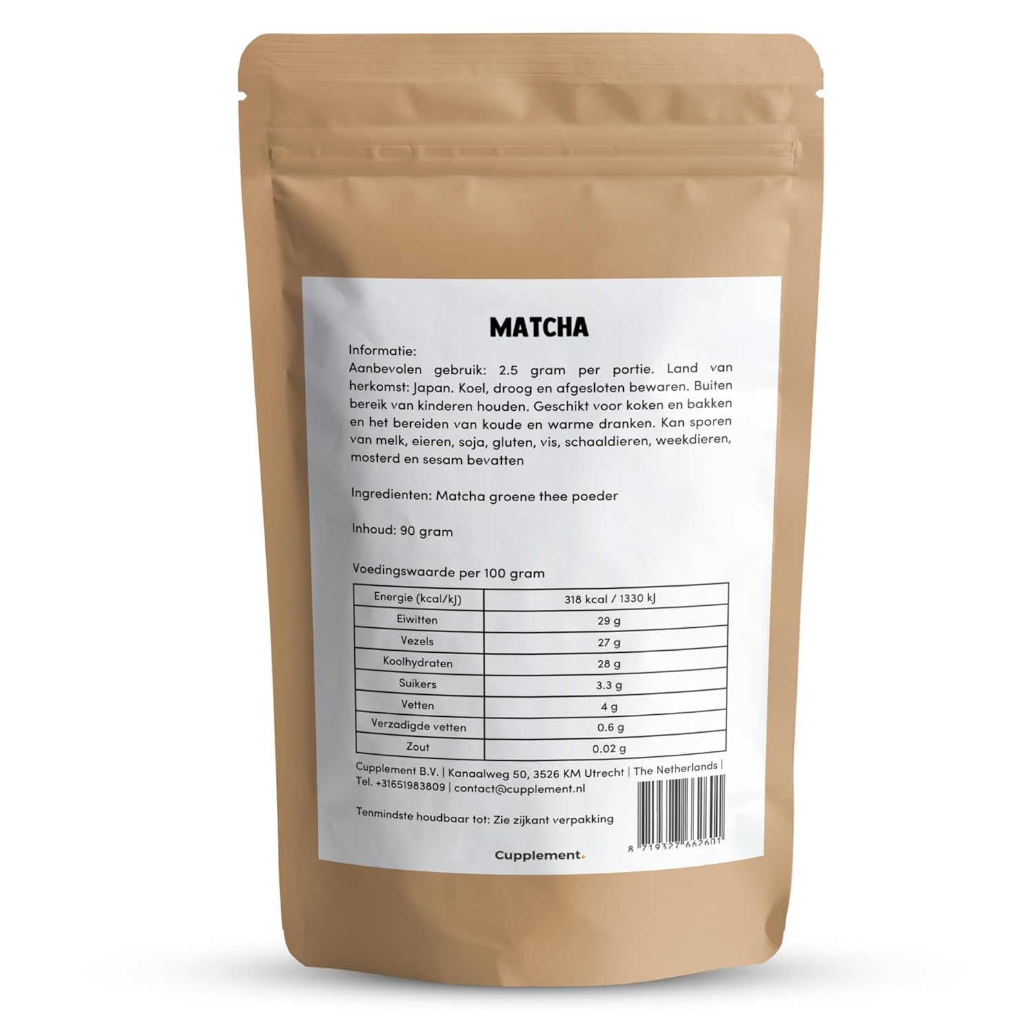 Cupplement Matcha 90 gram biologisch - Hoogste kwaliteit groene thee in poedervorm - Geen bamboe garde en draad - Culunair - Beginnersset - Latte - Garde - Japan - Poeder - Thee - Draad - Zak - Smoothie