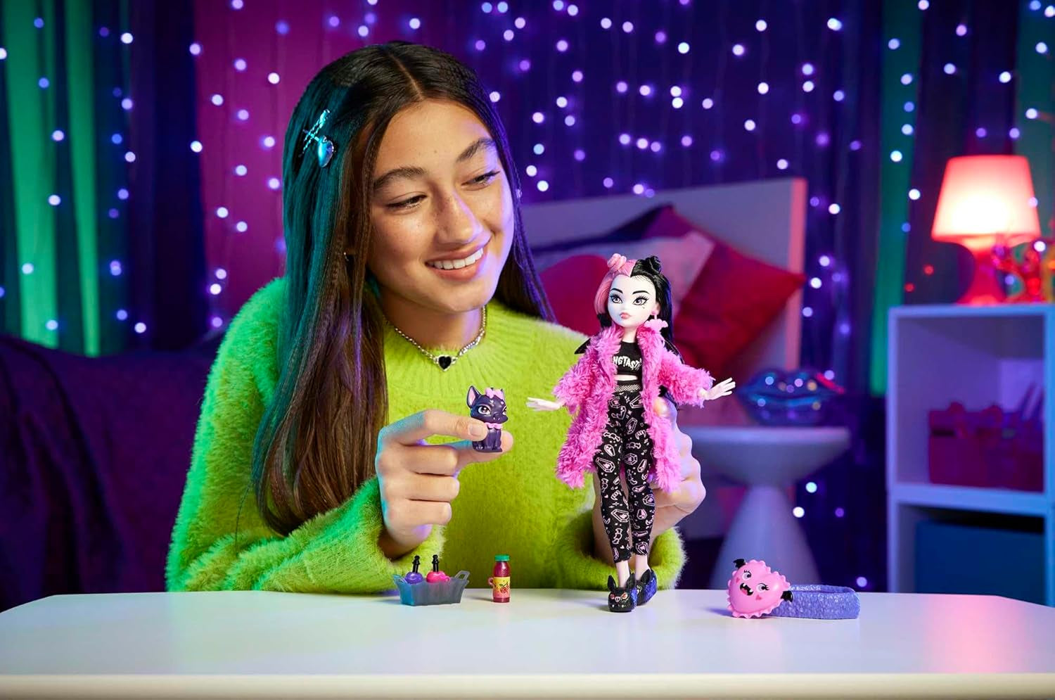 MONSTER HIGH pop en pyjama feestaccessoires Draculaura Bat Count Fabulous Doll Pet Creepover Party HPY66 Naty Shop Dolls
