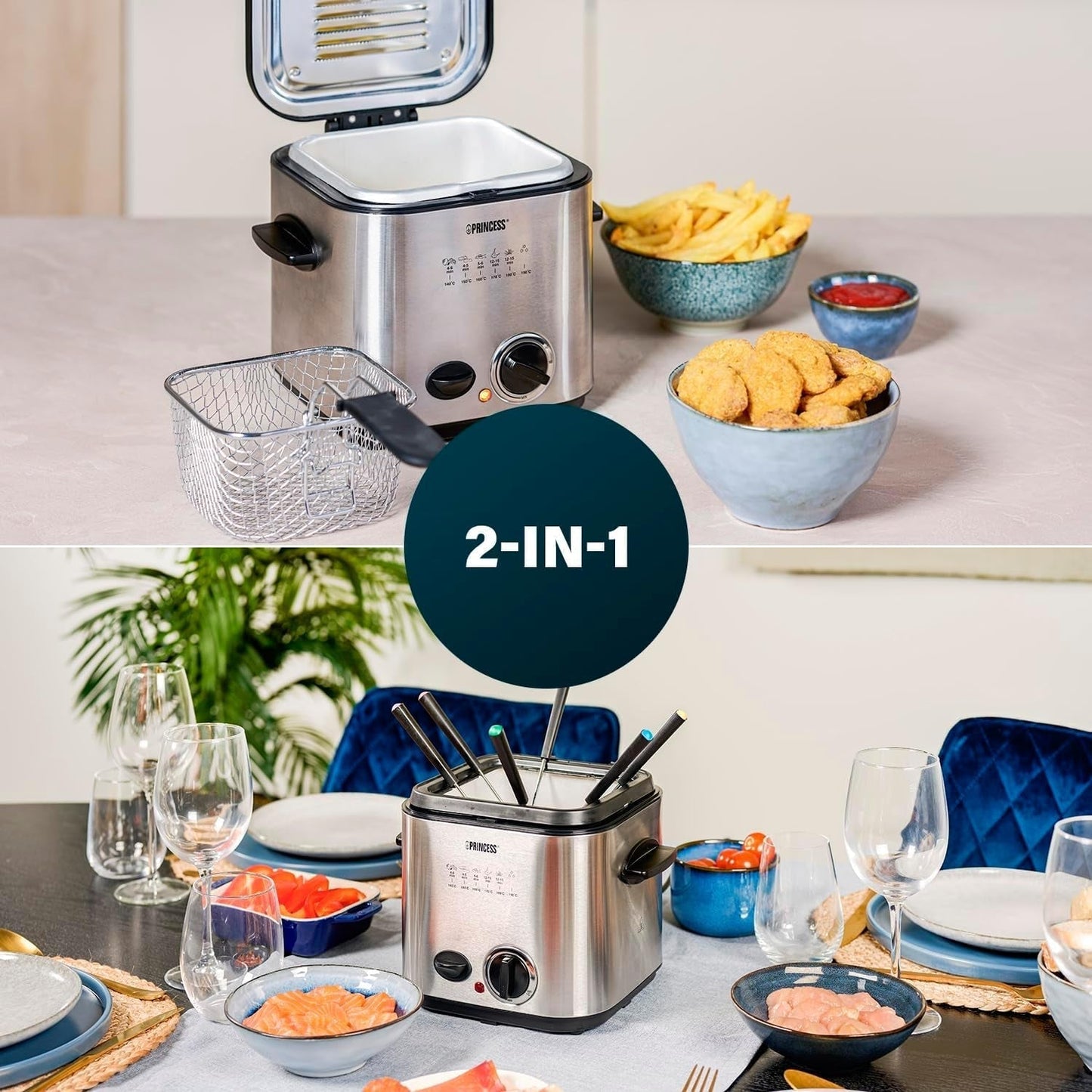 Princess 182611 Mini Fonduefriteuse - Snelle verwarming - Geurfilter - Capaciteit 1,2 liter, Zilver Huishoudelijke apparaten Naty Shop
