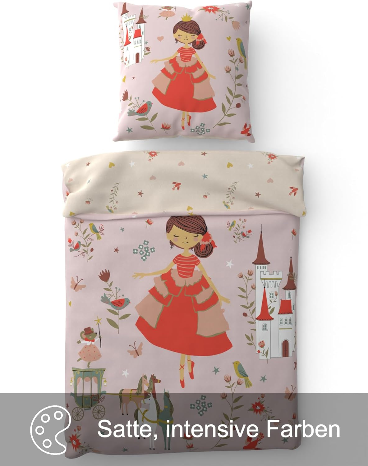 Skybrands Bettwäsche Prinzessin 135X200 [Mit Beutel] Einhorn Mädchen Bettwäsche Baumwolle 2 TLG. 1X Bettbezug 1X Kissenbezug Naty-winkel