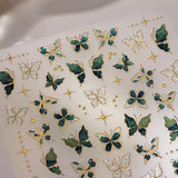 JMEOWIO 3D Nagelsticker Groen Goud Schmetterling Nail Art Sticker Selbstklebend Nagelaufkleber 5D Stereoskopische Decoratie Nageldesign Zubehör 1 Blatt