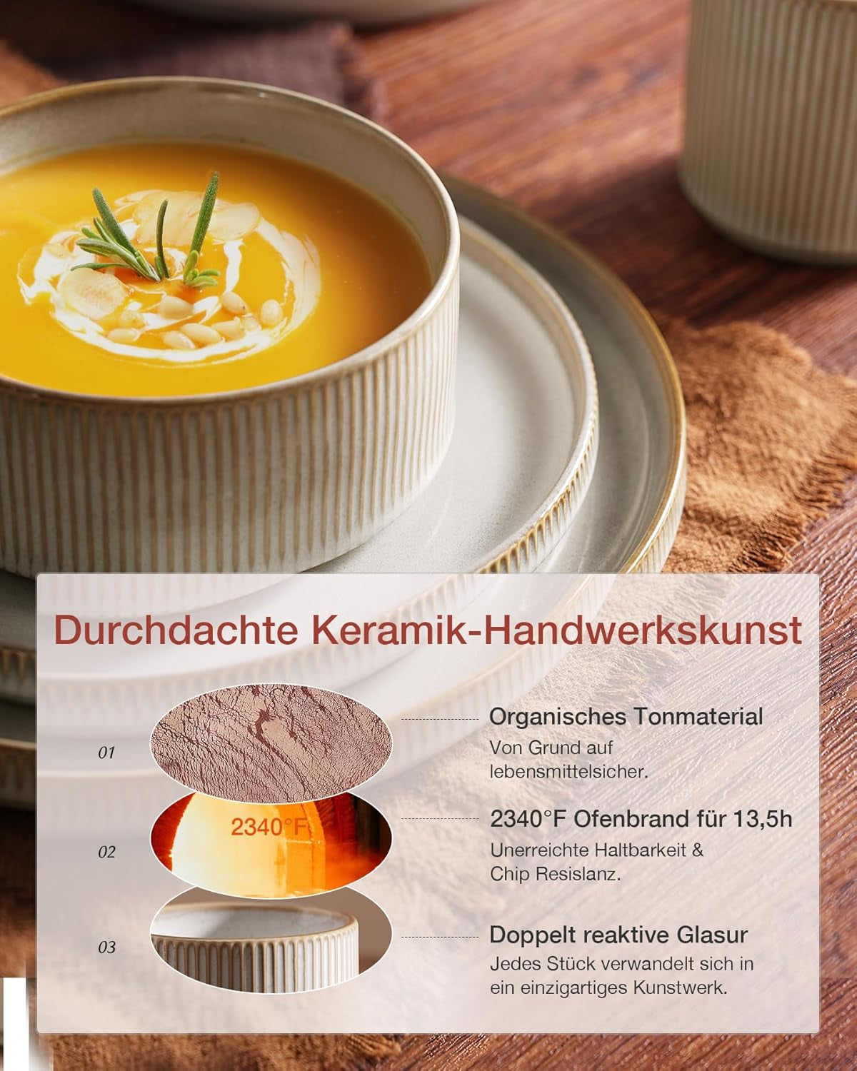 Star 18-delige serviesset, 6-persoons serviesset, porselein, krasbestendig, magnetron- en vaatwasmachinebestendig, cappuccino wit