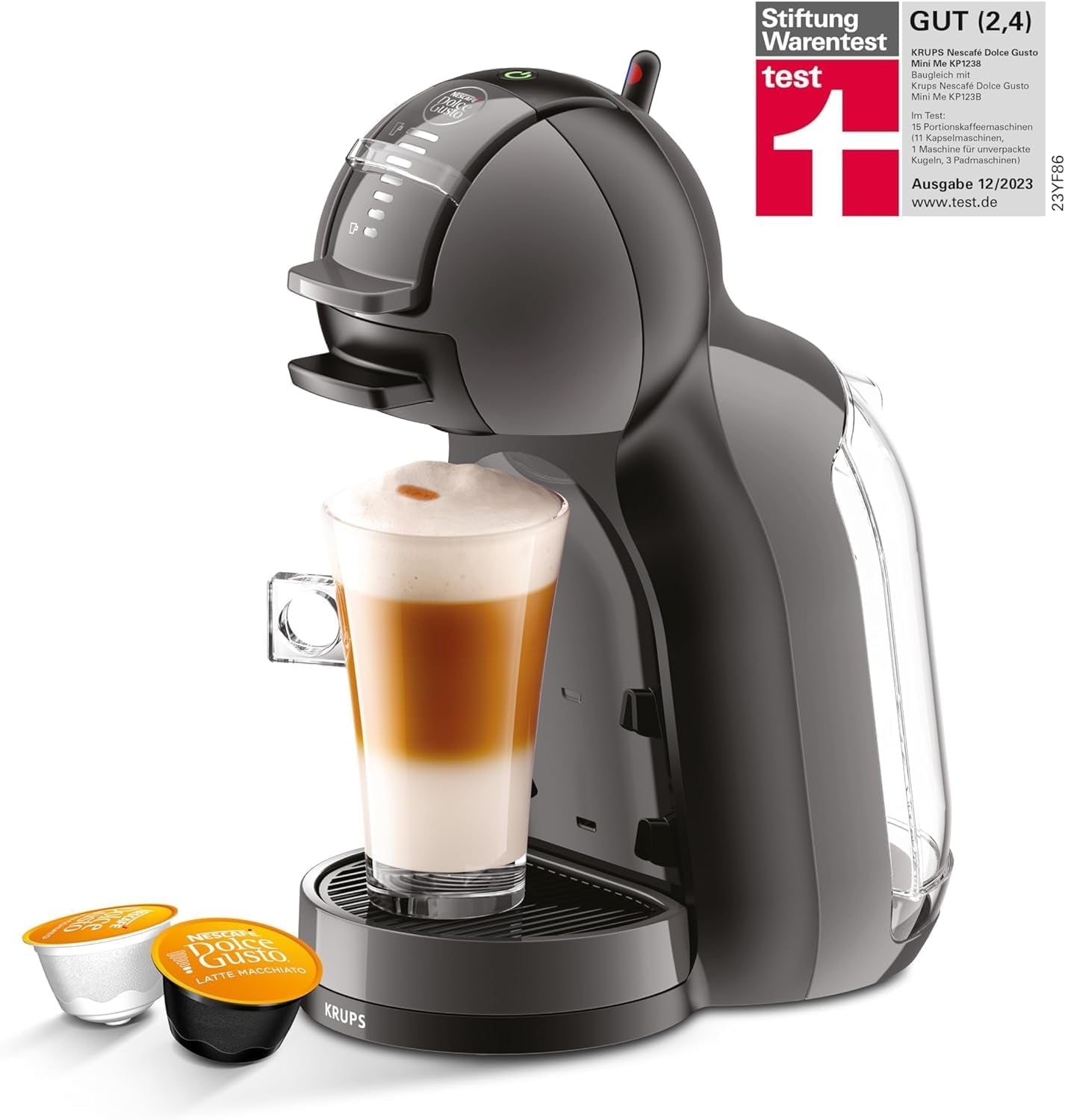 NESCAFÉ DOLCE GUSTO Krups KP1238 Mini Me koffiecapsulemachine, 15 bar, compact, hogedrukkoffiezetapparaat, meer dan 30 koffiecreaties, keuze uit drankgrootte, zwart/antraciet met Dallmayr Prodomo