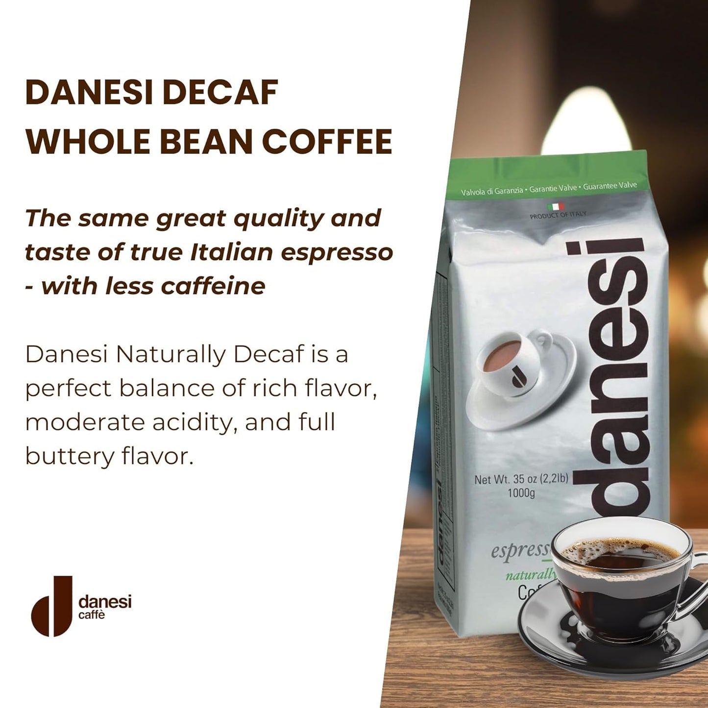 Danesi Decafeinato (cafeïnevrij), bonen, 1 pakje (1 x 1 kg)