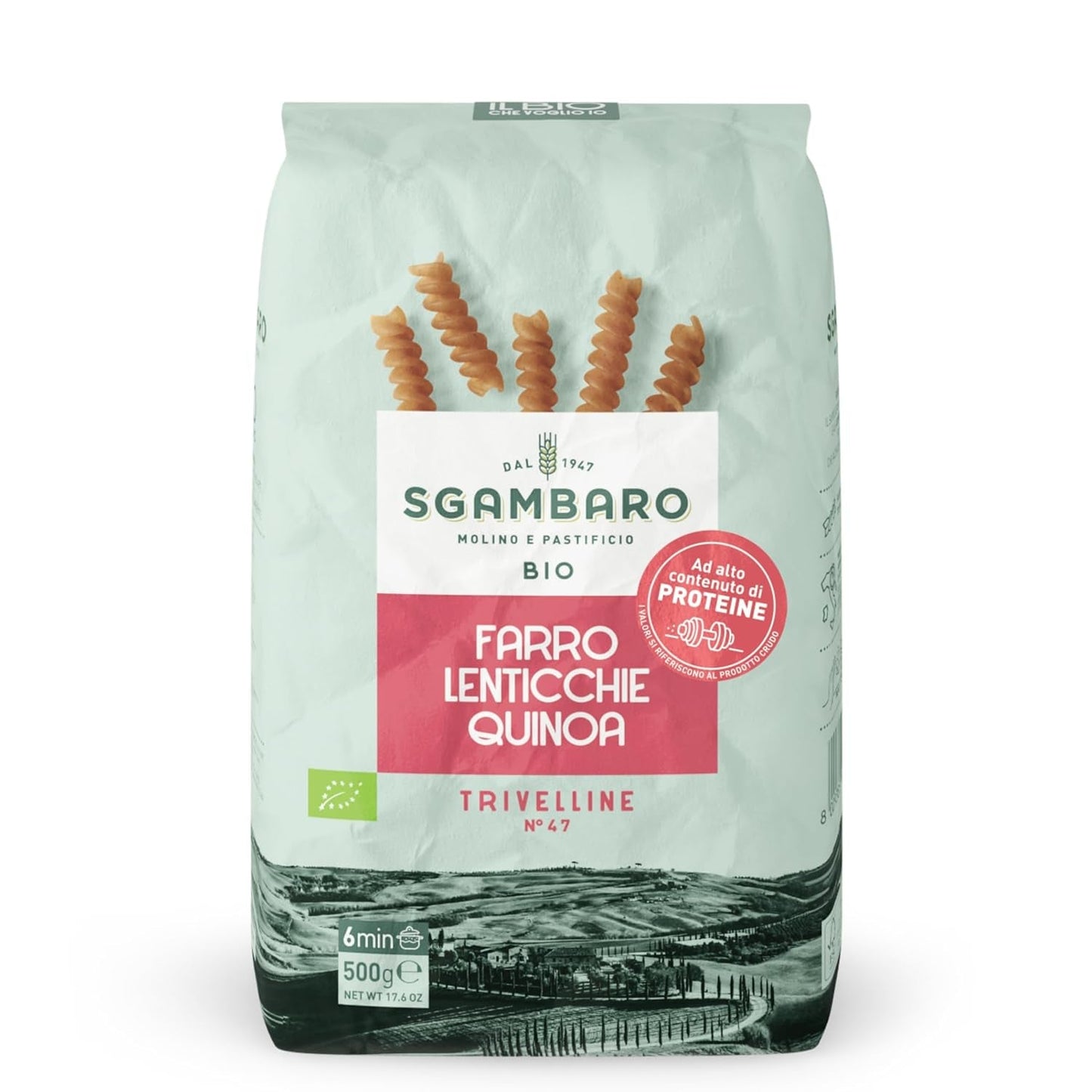 Biologische pasta Trivelline N.47 - 500g met speltmeel, linzenmeel en quinoameel - Rijk aan eiwitten, bron van vezels en eiwitten