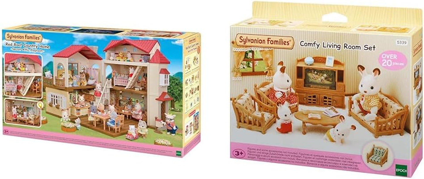 5716 Stadshuis met zolder - poppenhuis en L5339 Landhuiswoonkamer - poppenhuismeubilair, 30 x 50 cm, 1 stuk (1 pak), gemaakt van kunststof