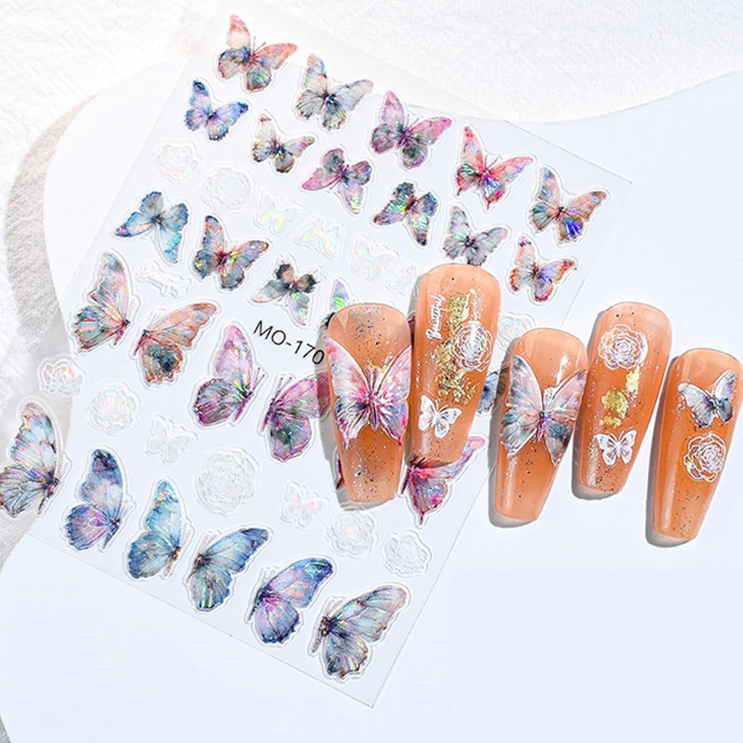 3 Stück Nagelsticker, Selbstklebend Glänzend Aurora Schmetterling Nagelsticker, Farbe Erleichterung Schmetterlinge Nagelsticker, Nail Art Decoratie Nagel Design Zubehör, Für Frauen Nagel DIY Art