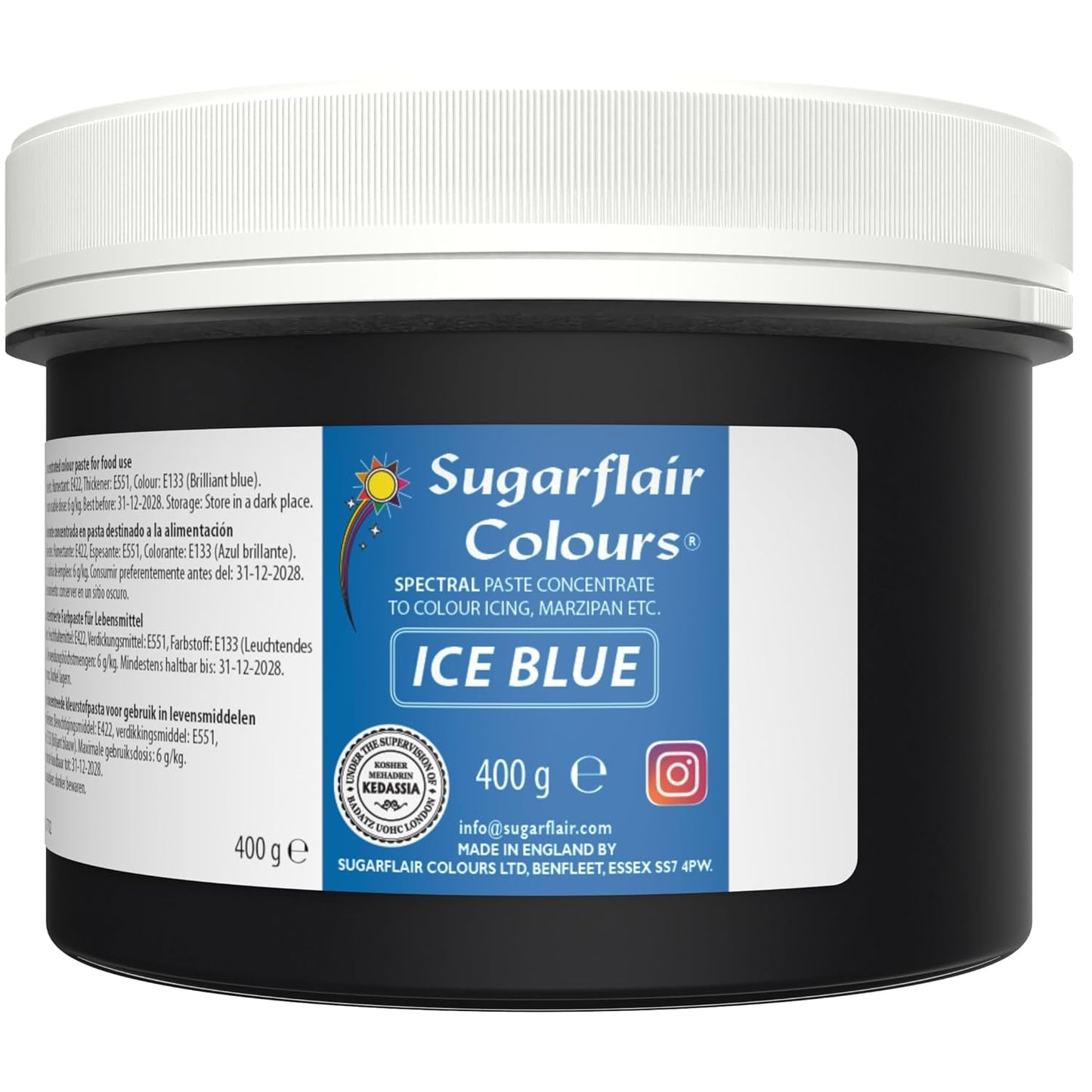Sugarflair Ijsblauwe Pasta Kleurstof, Fondant & Marsepein Kleurstof, Spectraal Geconcentreerde Pasta - 400g