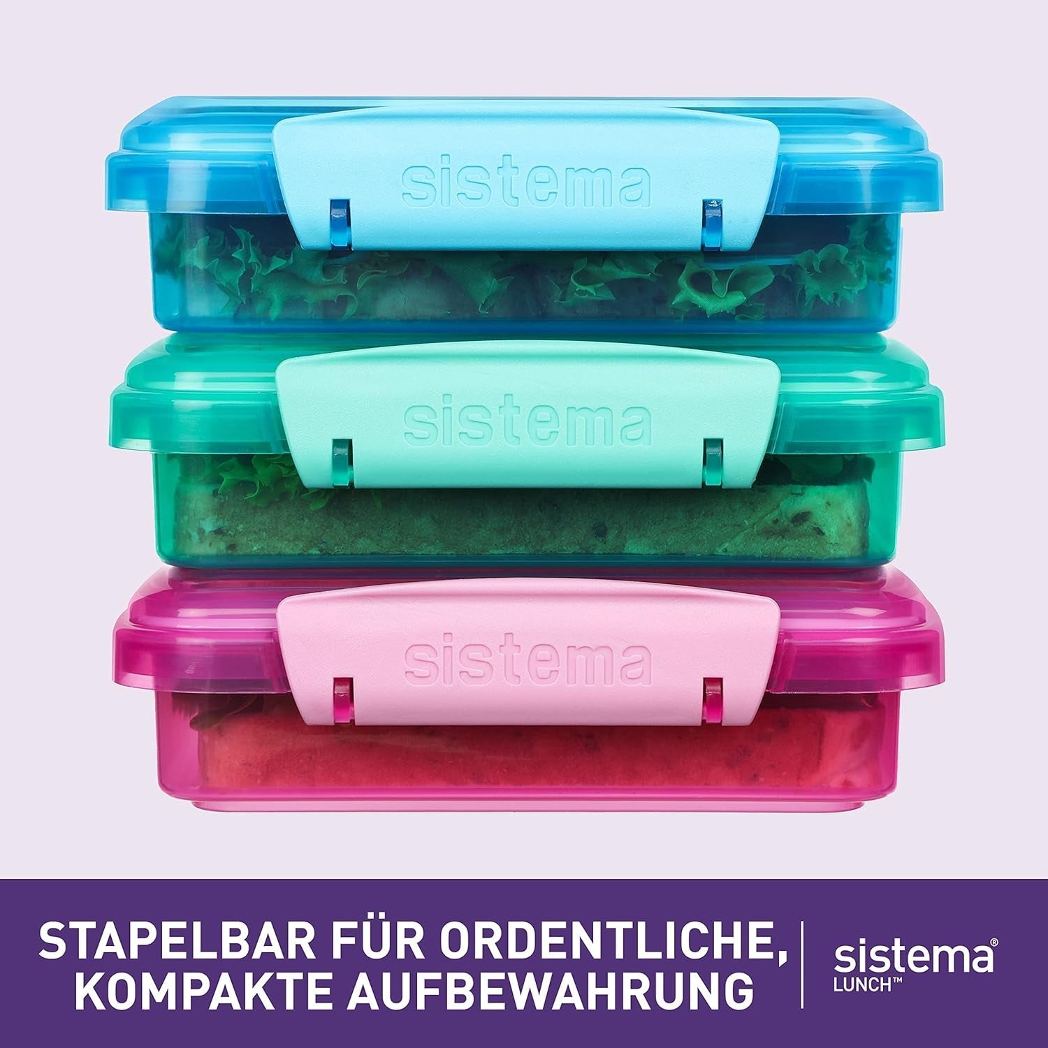 Lunchbox sandwichboxsysteem | 450 ml | stapelbare en luchtdichte lunchbox met deksel | voor kinderen en volwassenen | zonder BPA | gemengde kleuren | 3 stuks Naty Shop voedselbewaardozen