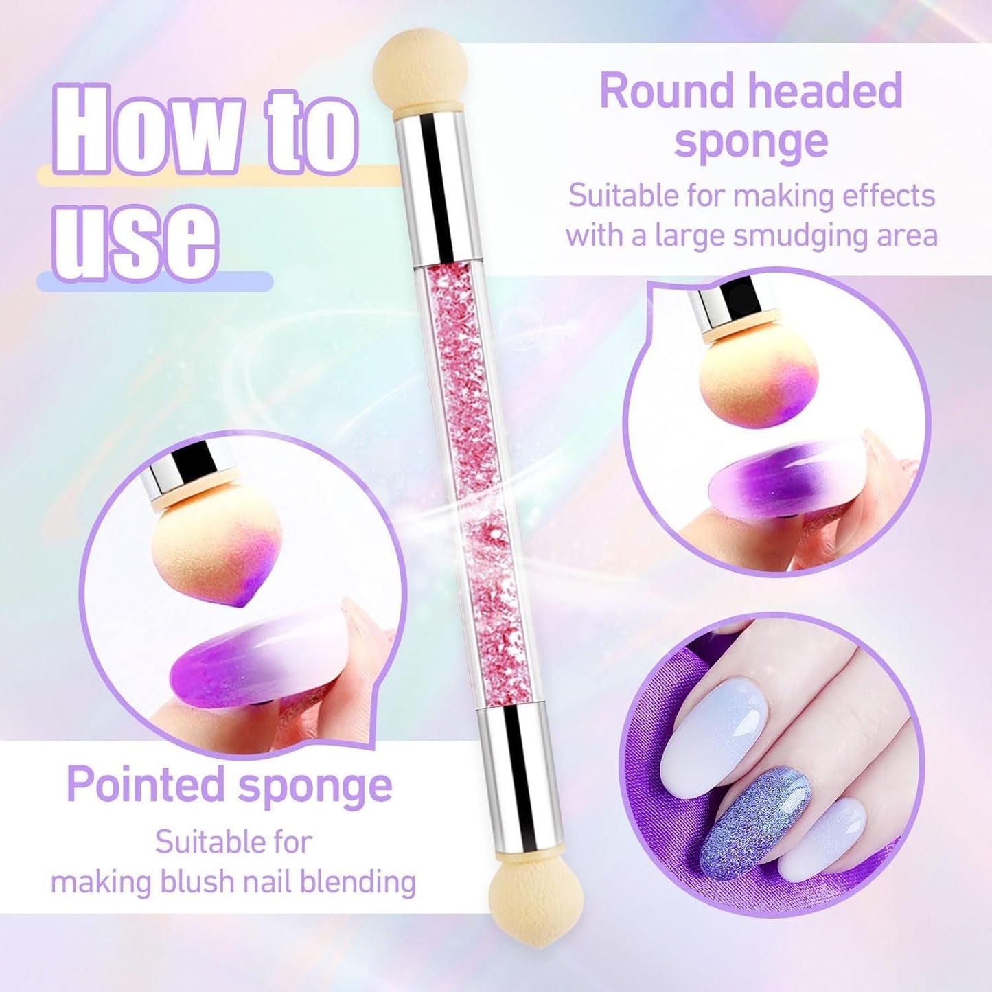 Sullarpek 6 Stück Nagel Pinsel, Nail Art Pinsel, Pinsel Nageldesign, Nagel Pinsel Set, Nail Art Dotting Tools Mit 1 Sponge Brush Applikator, Nageldesign Zubehör Für DIY Nail Art Design