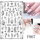 JMEOWIO Nagelsticker Blumen 10 Blatt Nagelaufkleber Selbstklebend Zwart Wit Blossom Nail Art Sticker Decoratie Nageldesign Zubehör