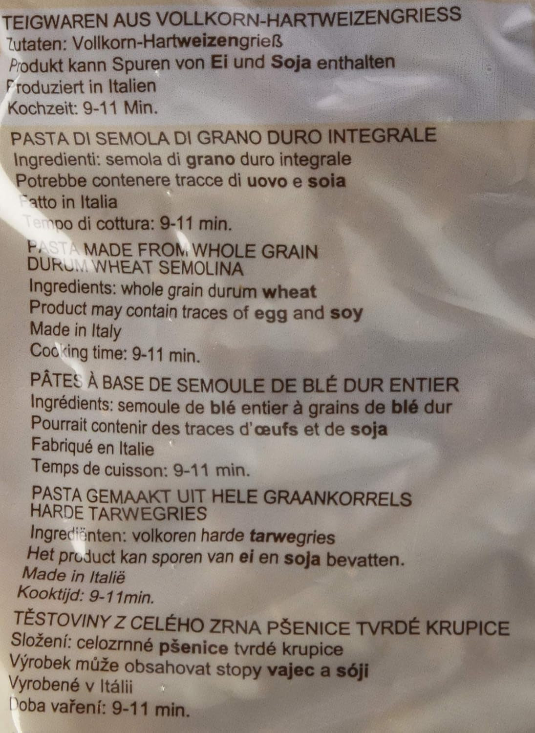 Volkorenpastaspiralen, verpakking van 10 (10 x 500 g)