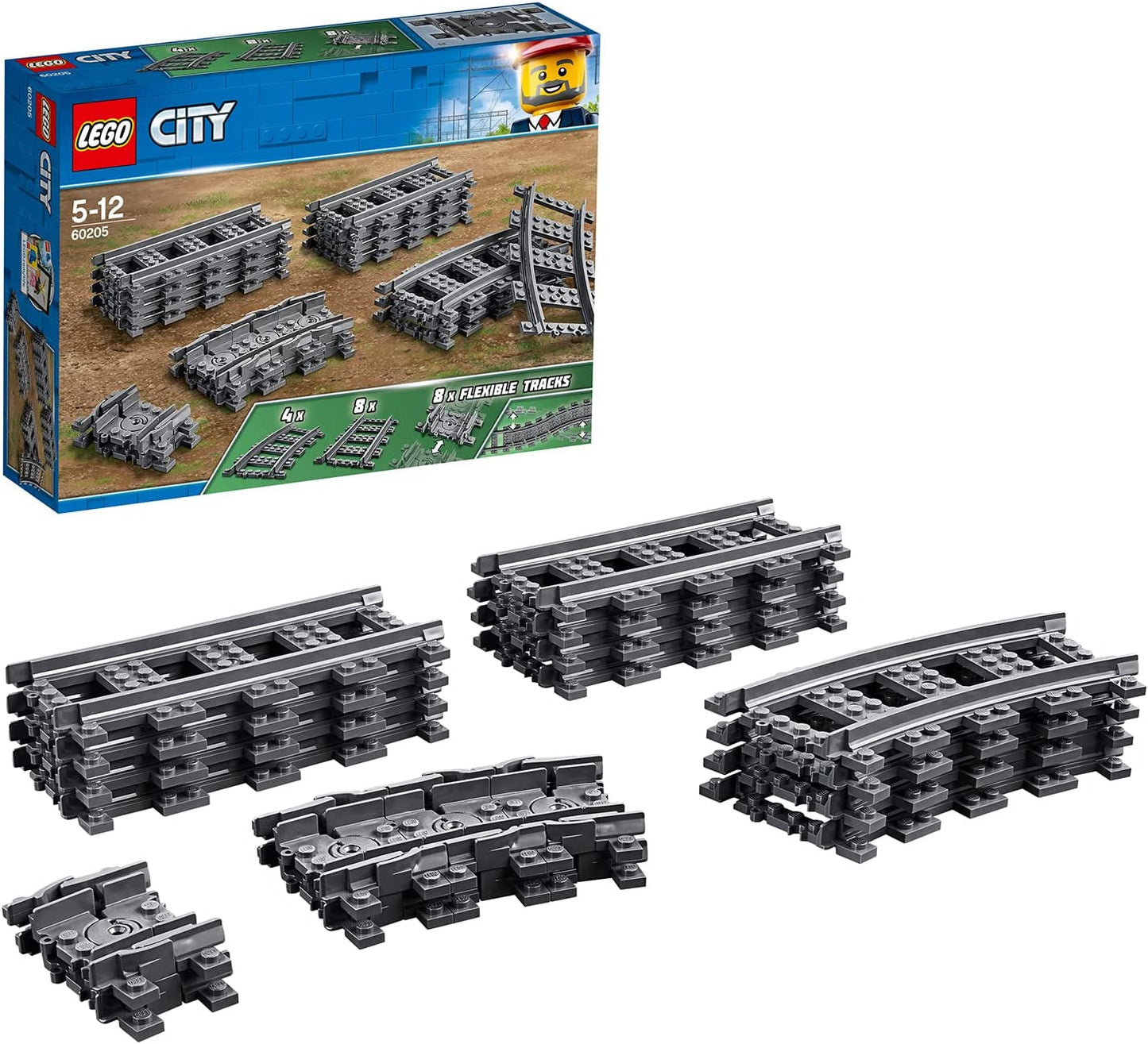 LEGO 60205 Stadsrails 20-delige uitbreidingsset voor kinderen, jongens en meisjes Speelgoedset Bouwsets Besuche in LEGO-Store 26X72X19Cm Enkel