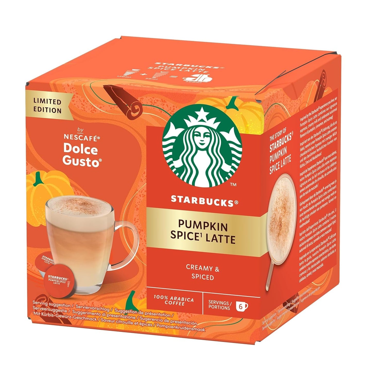 STARBUCKS Pumpkin Spice Latte van Nescafé Dolce Gusto, Dunkle Röstung, Kaffeekapseln 6 x 12 (72 Kapseln)