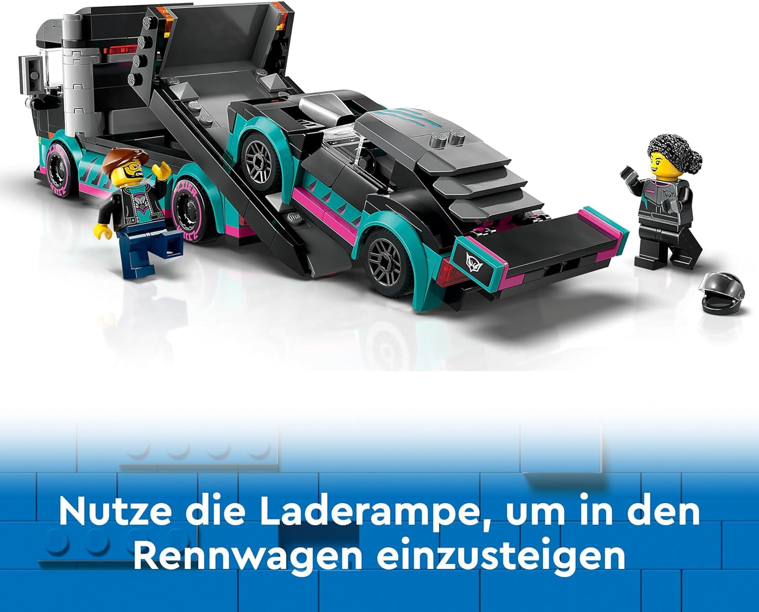 LEGO City Autotransporter met raceauto, speelgoedtruck met verstelbare laadklep en raceauto, bouwset met 2 minifiguren, coureur en vrachtwagenchauffeur, voor kinderen vanaf 6 jaar 60406 Bouwsets Besuche den LEGO-Store