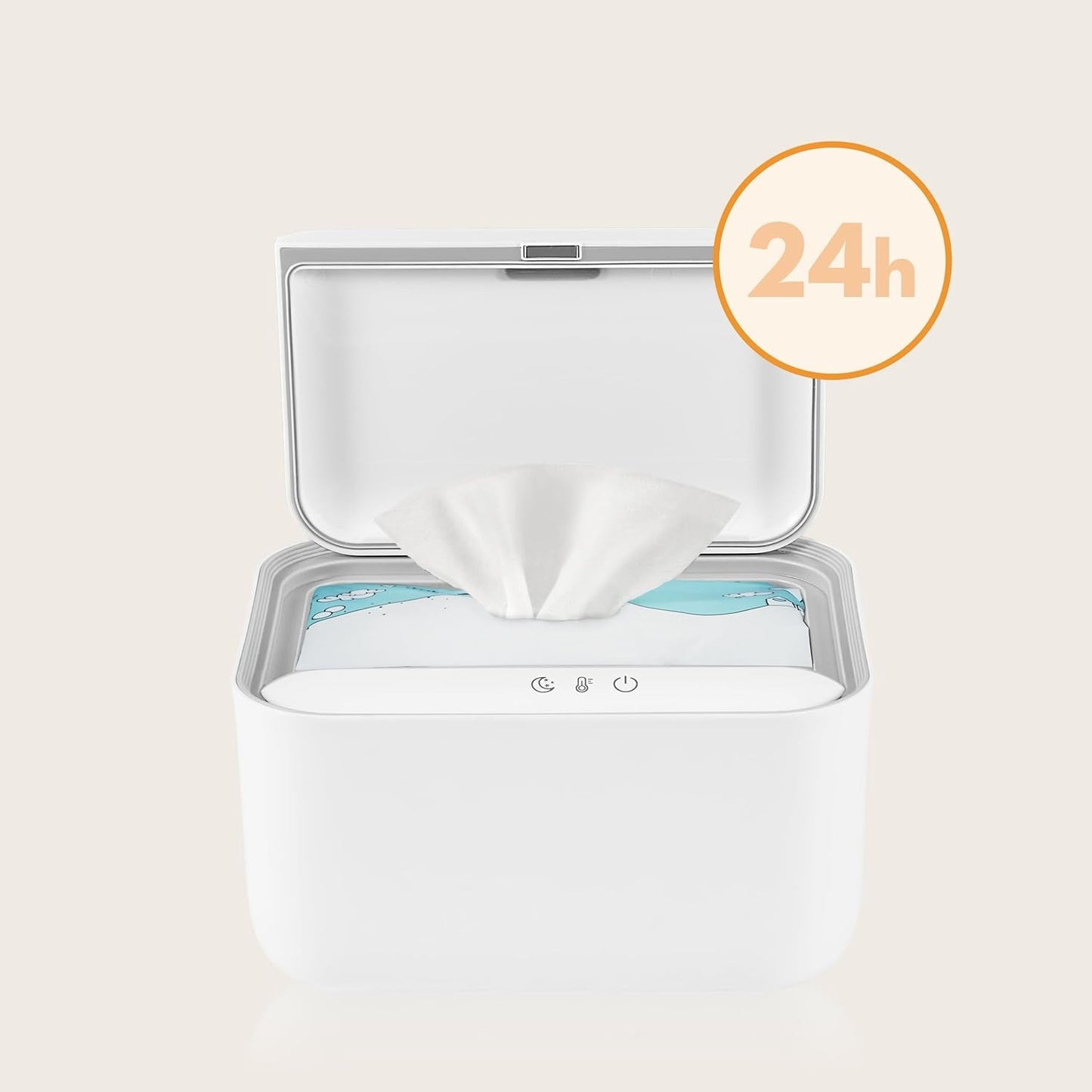 Lionelo BABYBLISS 20W Warmer voor vochtige doekjes en kleine handdoekjes, 20W voor baby's, ingebouwd nachtlampje, 3 warmtestanden, touchpanel, houdt de doekjes vochtig