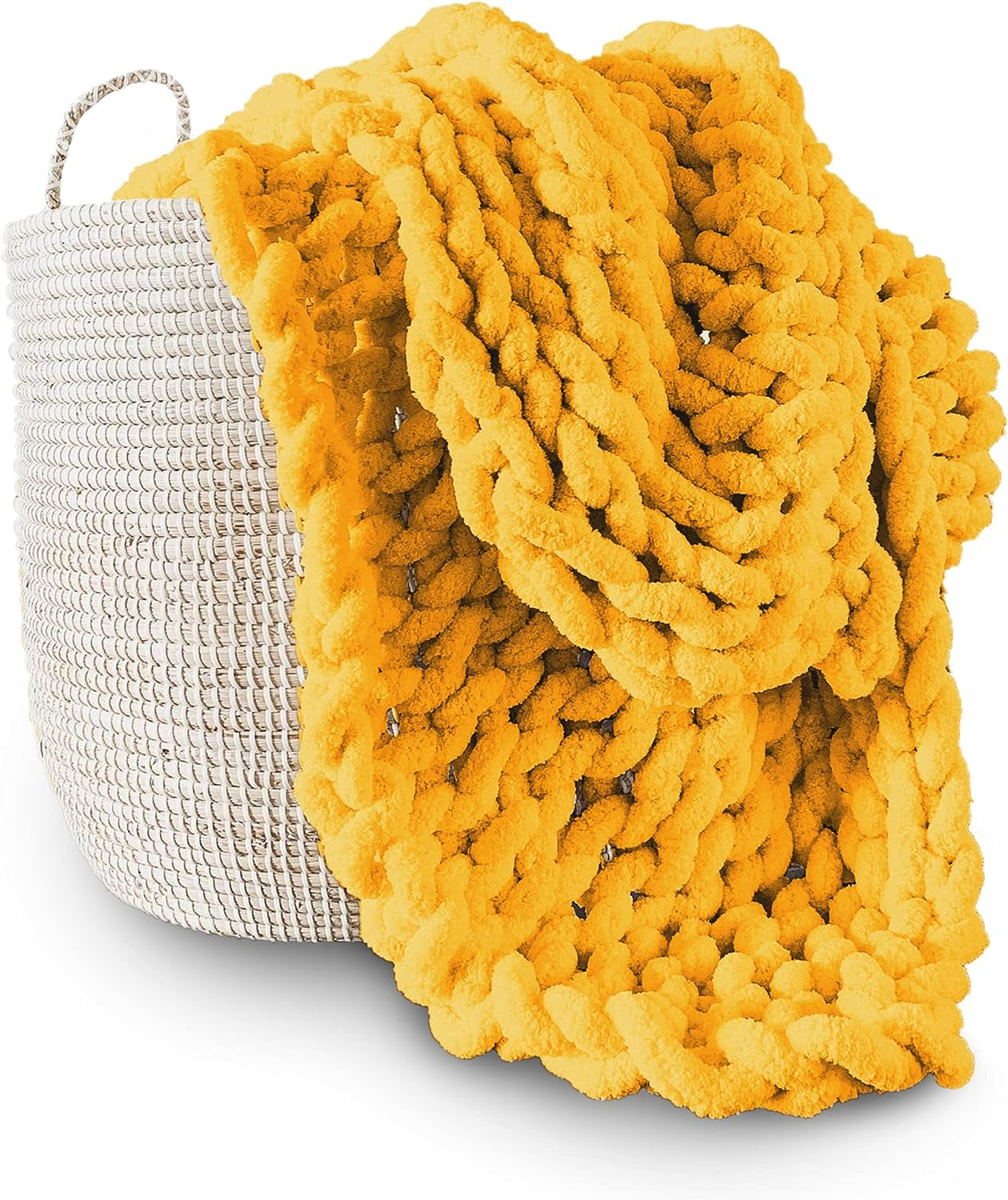 Grof gebreide deken, plaid, 100% hand gebreid met jumbo chenille garen (127 X 152,4 Cm, lila grijs) Adyrescia Beds and Dekens Geel 30 "X40"