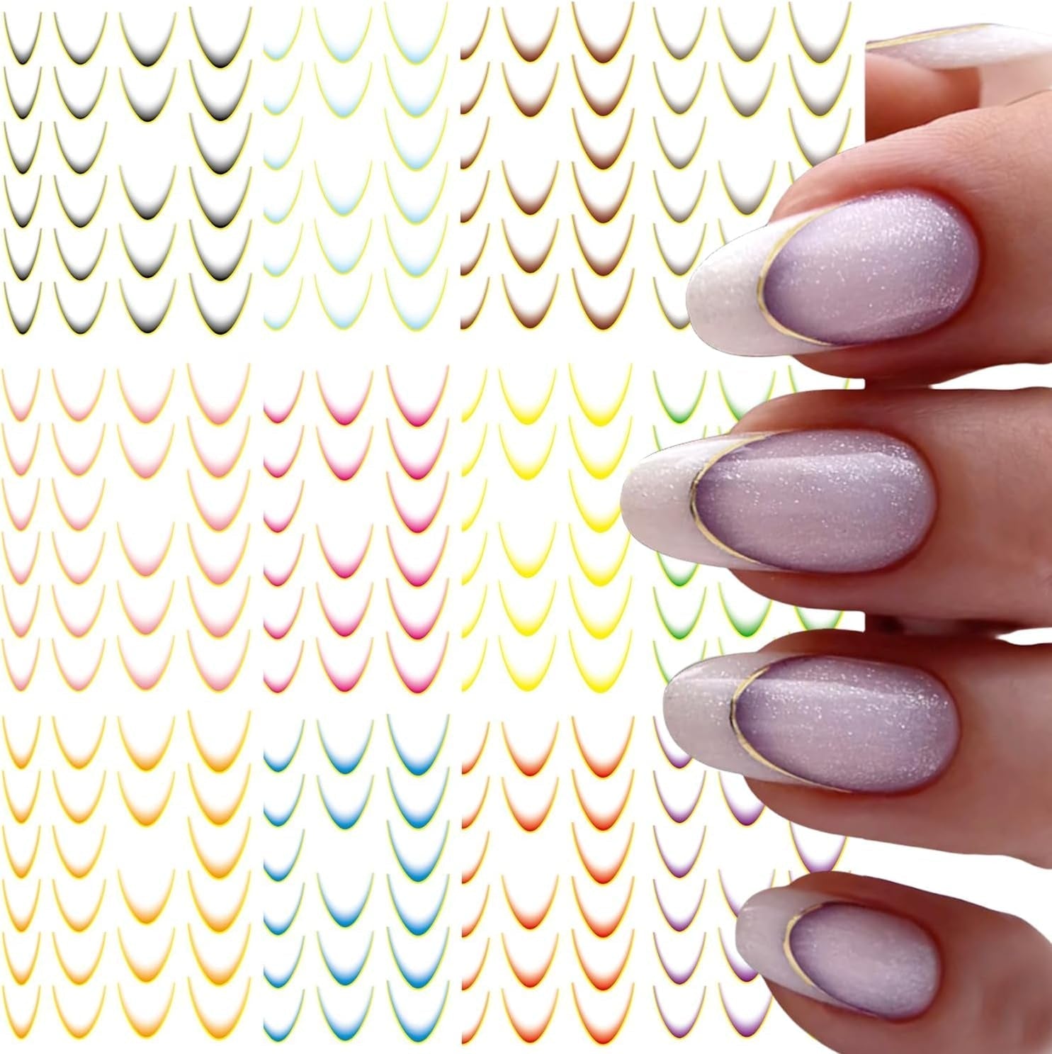 GZMAYUEN 12 kleuren Franse nagelstickers 3D Franse kleurverloop nagelstickers Zelfklevende nagelontwerp Nagelaccessoires