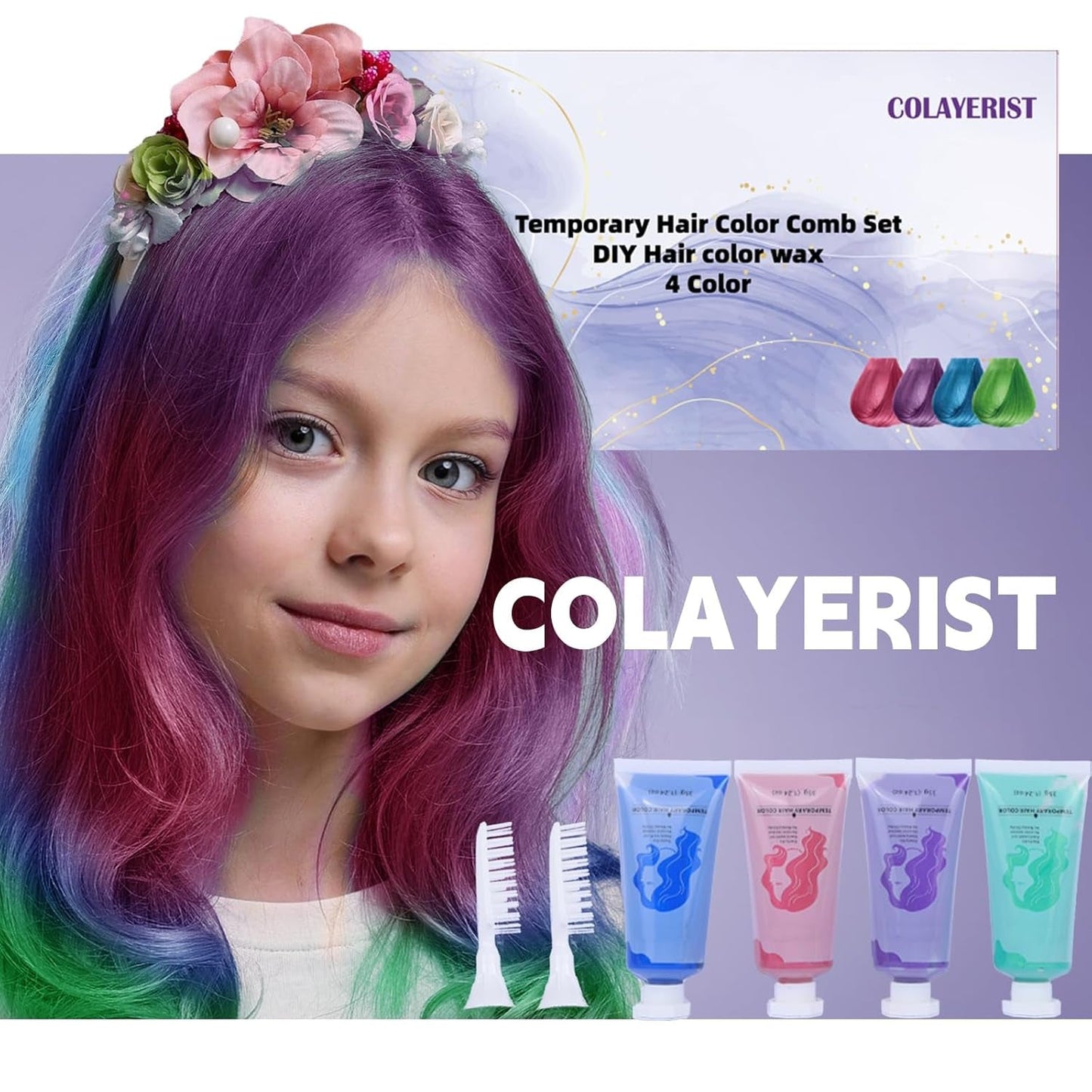 COLAYERIST Haarkrijt 4 kleuren Volwassen meisjes haarkrijt Tijdelijke haarverfset voor kinderen Kinderen Wasbaar Niet-giftig haarkrijt Meisjesgeschenken 6 7 8 9 10 11 12 13 jaar oude haarverf Naty Shop