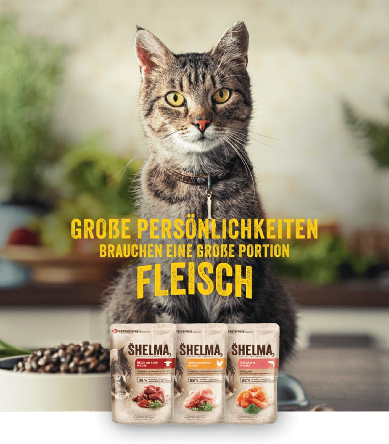 Shelma Natvoer voor katten met kalkoen in tomaten- en kruidensaus - Compleet graanvrij voer met hoog vleesgehalte - 28 x 85 g (2,38 kg)