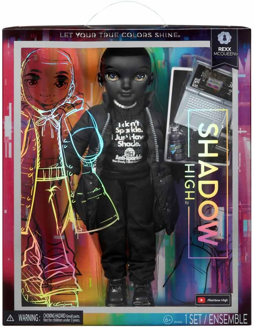 Rainbow High Shadow High - REXX McQueen - Modieuze zwarte pop met modieuze outfit en ruim 10 kleurrijke speelaccessoires - Ideaal voor verzamelaars en kinderen van 4-12 jaar