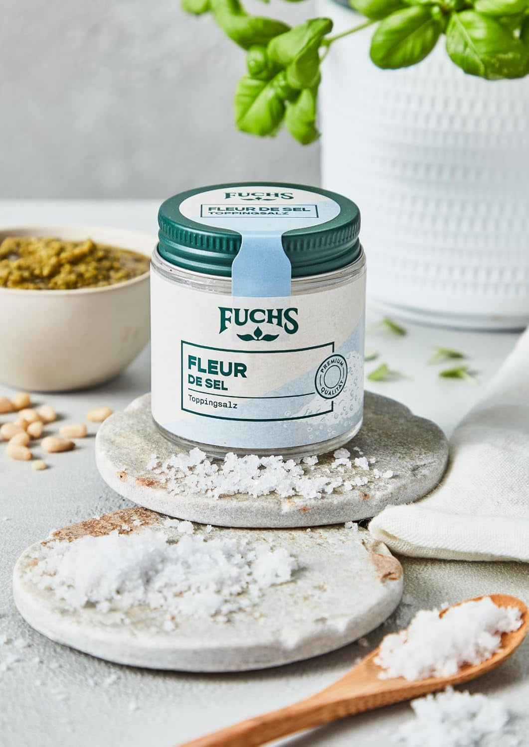 Fuchs Gewürze - Fleur de Sel | Edel toppingzout voor asperges, zeevruchten en vis | Meersalz in Premium Kwaliteit 100 g in wiederverschließbaren Gewürzglas