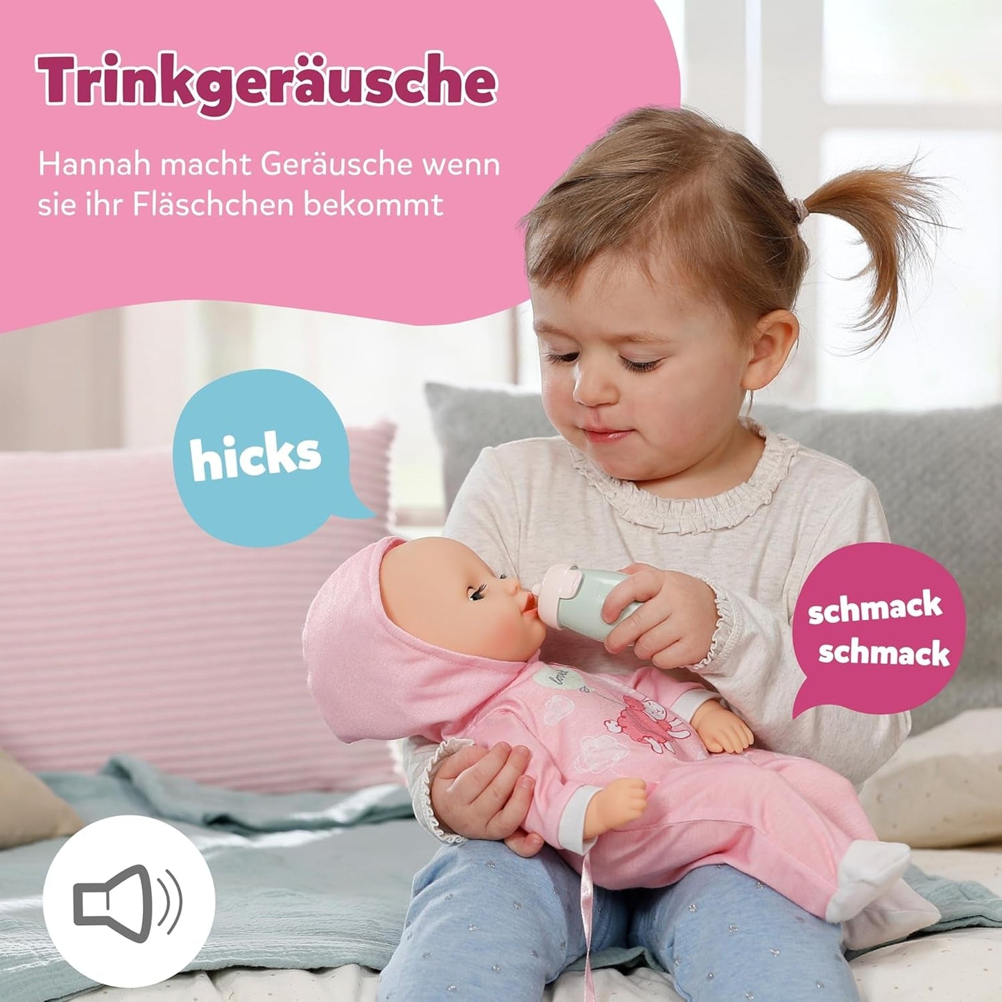 BABY Born Hannah Play with Me - Babypop met 5 functies - Lichaam van zacht materiaal inclusief accessoires - Pop van 36 cm - Werkt op batterijen - Geschikt voor kinderen vanaf 1 jaar