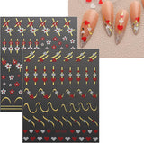 JMEOWIO Nagelsticker Herz Linien Blumen 9 Blatt Nail Art Sticker Selbstklebend Nagelaufkleber Bunte Decoratie Nageldesign Zubehör