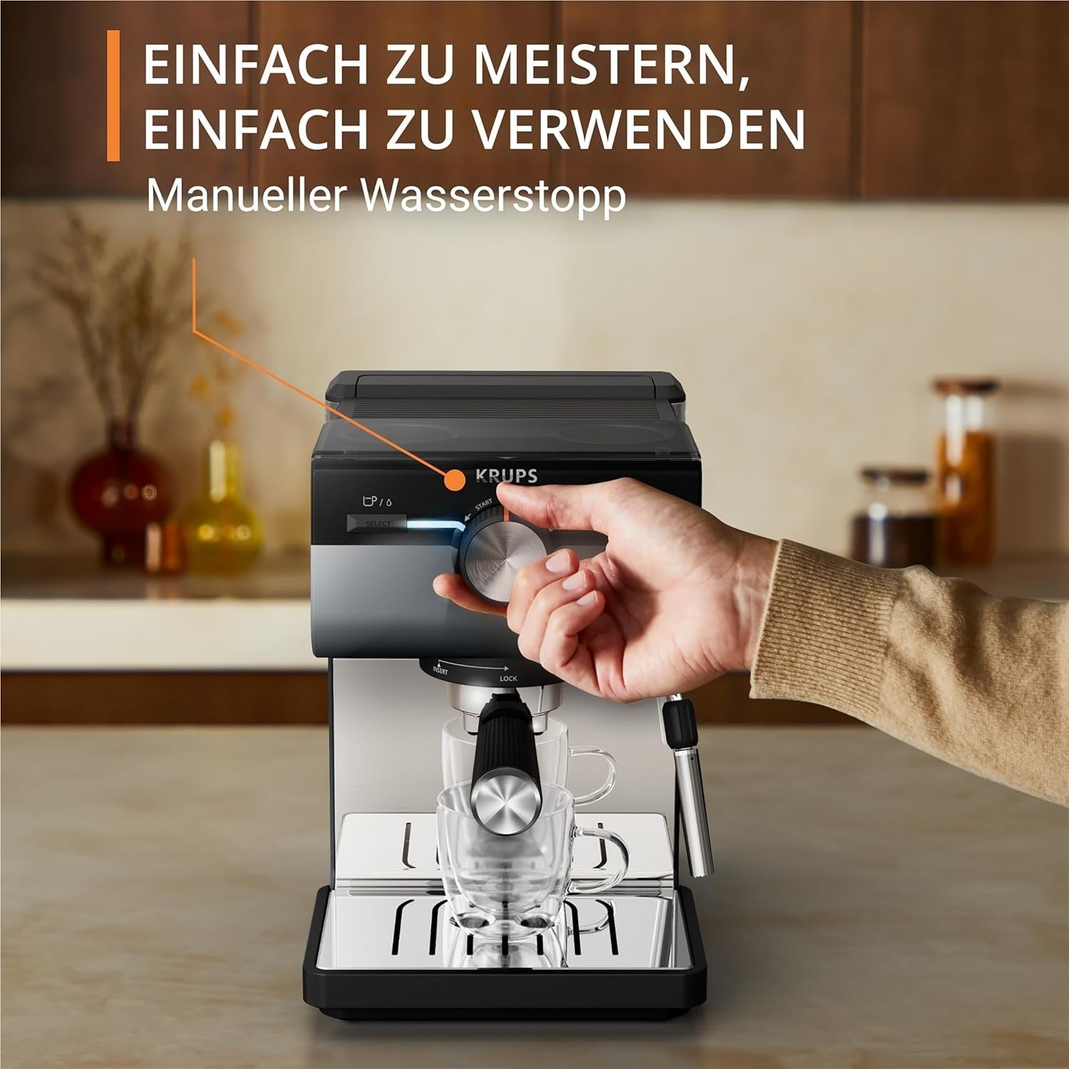 KRUPS Authentic+ espressomachine, 15 bar, intuïtieve bediening, uitgekiend design, stoompijpje, inclusief uitgebreide accessoires, Bullet Donkerzilver/RVS, XP384G10
