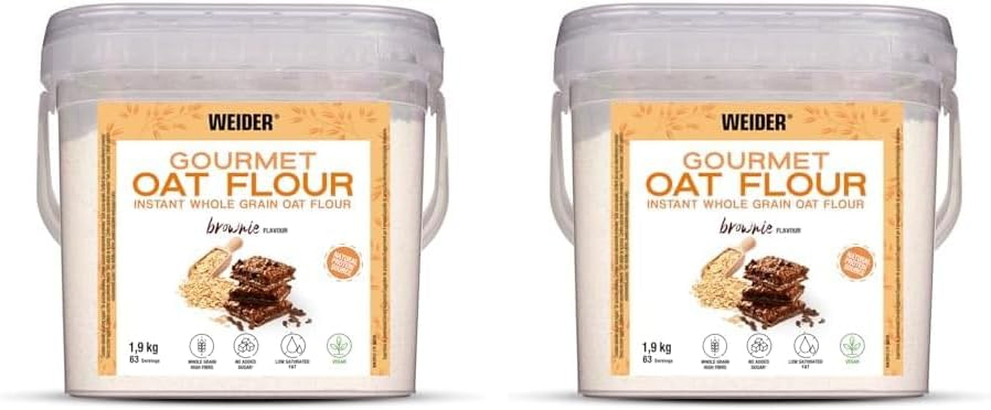Weider Gourmet Havermout (1,9 kg) brownie smaak. Volkoren havermout. Eiwitbron met laag suikergehalte.