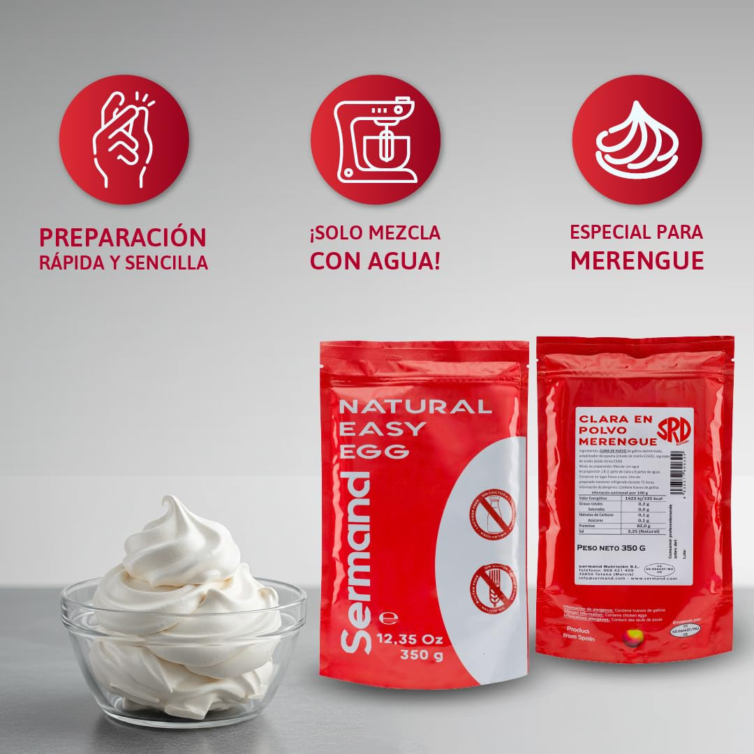 Eiweißpulver für Baiser (350 g) | Pasteurisiertes Eiklar | Getrocknetes Eiweiß | Lactosevrij Glutenvrij | In wiederverschließbarem Zip-Beutel