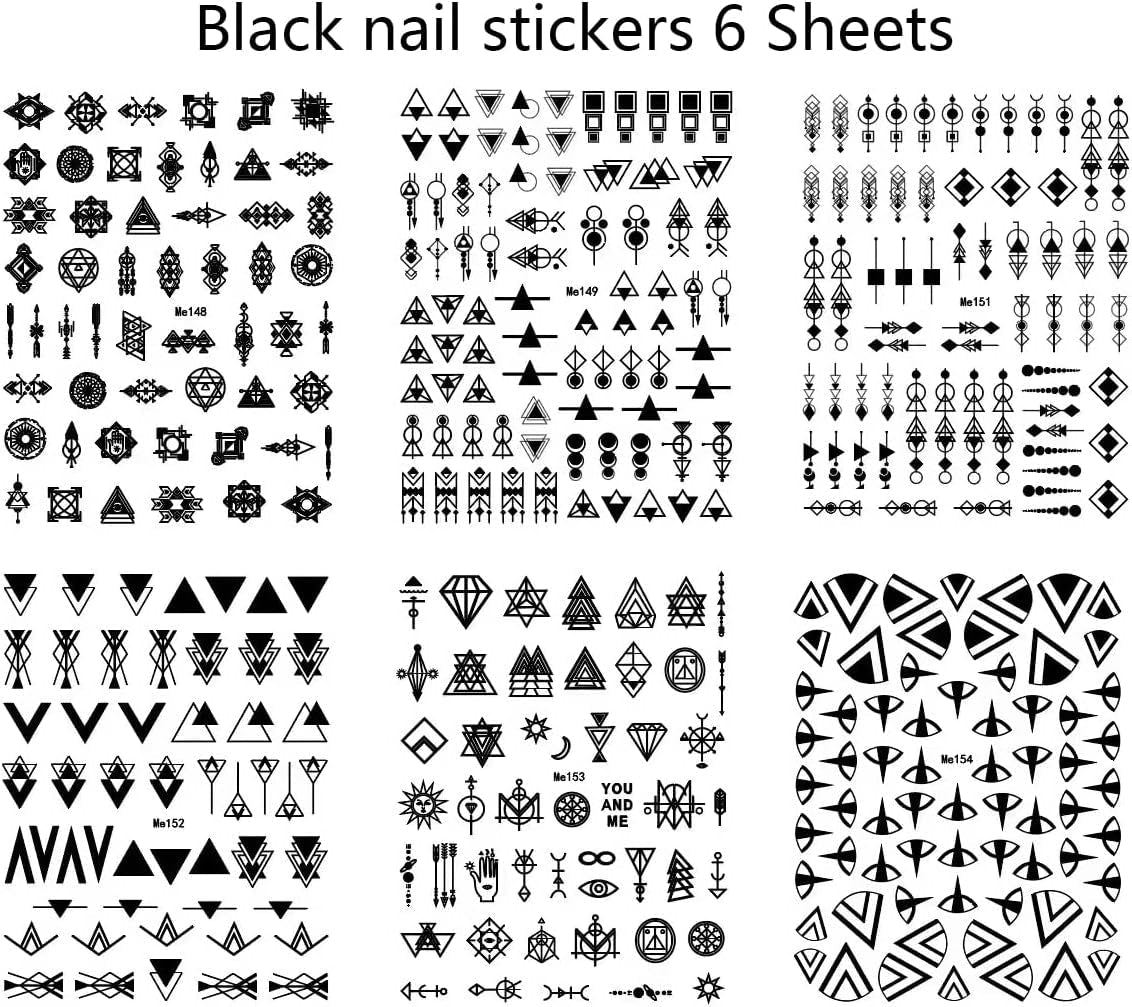 12 Blatt Nagelsticker Geometrisch Nagelstickers Selbstklebend Zwart-wit Mysterioses Dreieck Nail Art Sticker Decoratie Nageldesign Zubehör