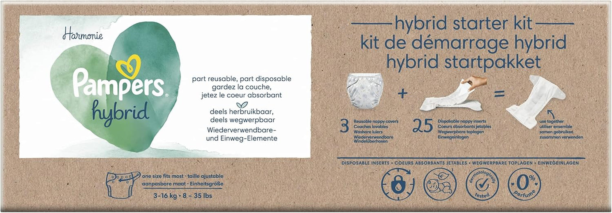 Pampers - Harmony Hybrid Starter Pack, 3 wasbare luiers + 25 wegwerptoplagen - 1 pak