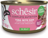 Tonijn met ham in gelei, nat kattenvoer, blik, 100% natuurlijk, met toegevoegde vitamines, 12 x 85 g