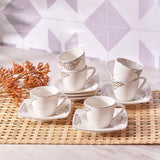 KARACA Nazende porseleinen espressokopjesset - 80 ml Turkse koffiekopjes met schotels, 12-delig modern koffieservies met 6 koffiekopjes en 6 schotels, mokkakopjes - wit
