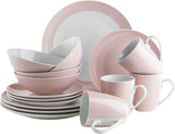 MÄSER Kitchen Time II, Serviesset voor 4 personen, Combiservies met 16 stuks in pastelkleuren met subtiel patroon, Porselein, Roze