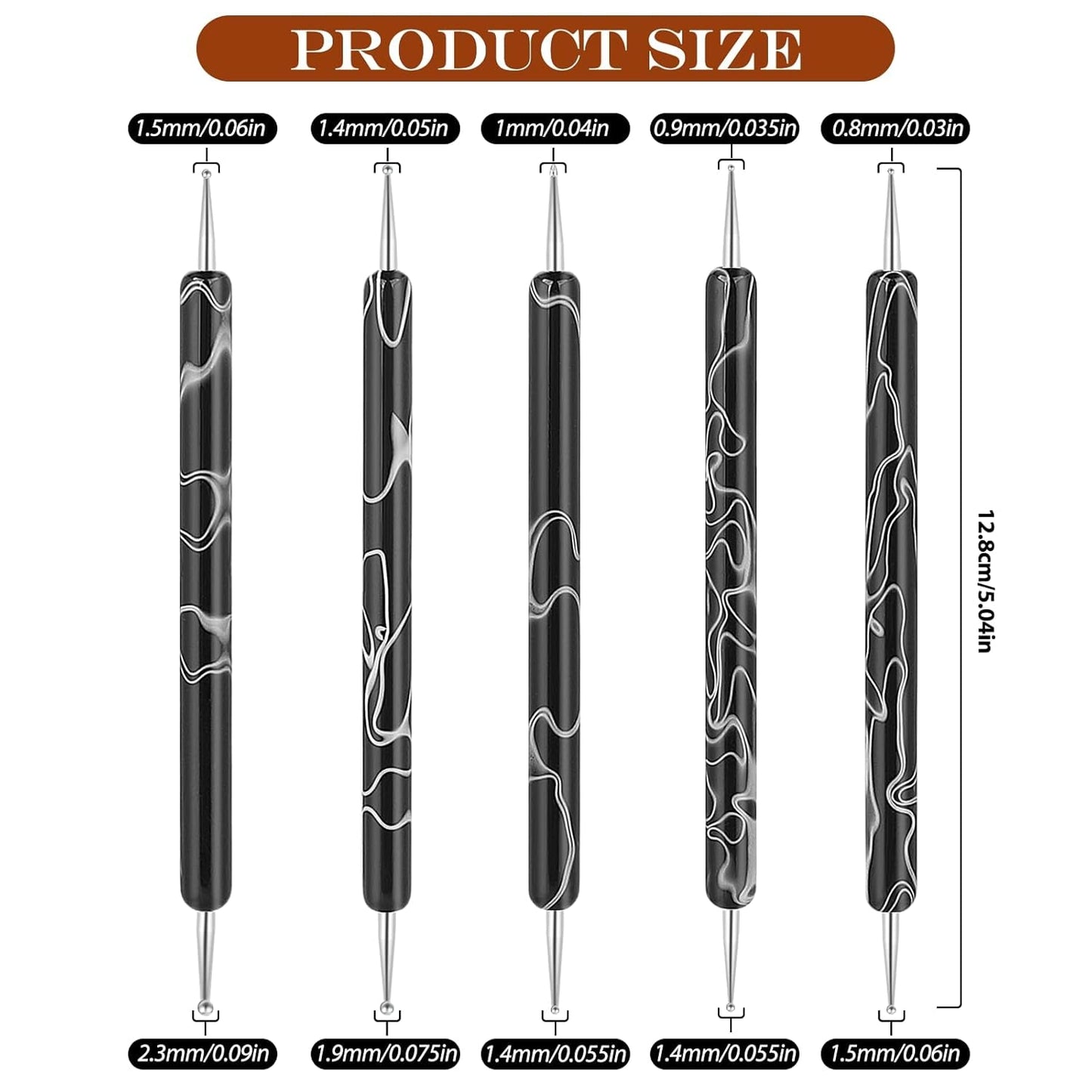 5 Stück Nail Design Dotting Tools Nagelkunst Werkzeug Nagelpunkt Pinsel Punktierung Stift Marbleizing Werkzeug Für Nagelack Maniküre, Zwart