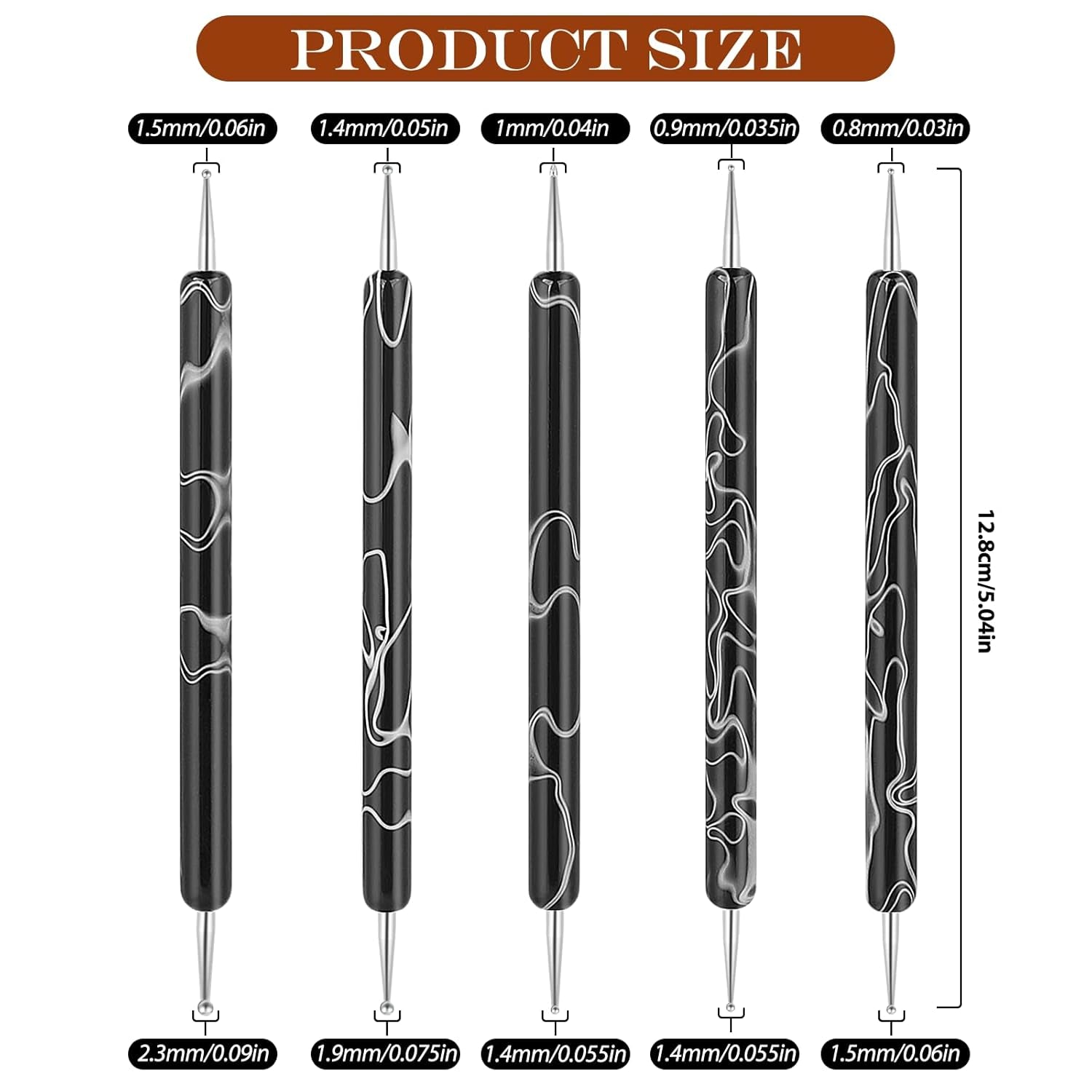 5 Stück Nail Design Dotting Tools Nagelkunst Werkzeug Nagelpunkt Pinsel Punktierung Stift Marbleizing Werkzeug Für Nagelack Maniküre, Zwart
