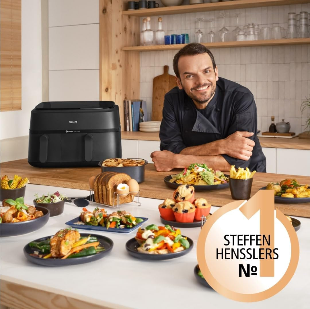 Philips Dual Basket Airfryer 3000 Serie met ontbijtset, 9 liter, 2 lades Huishoudelijke apparaten Naty Shop