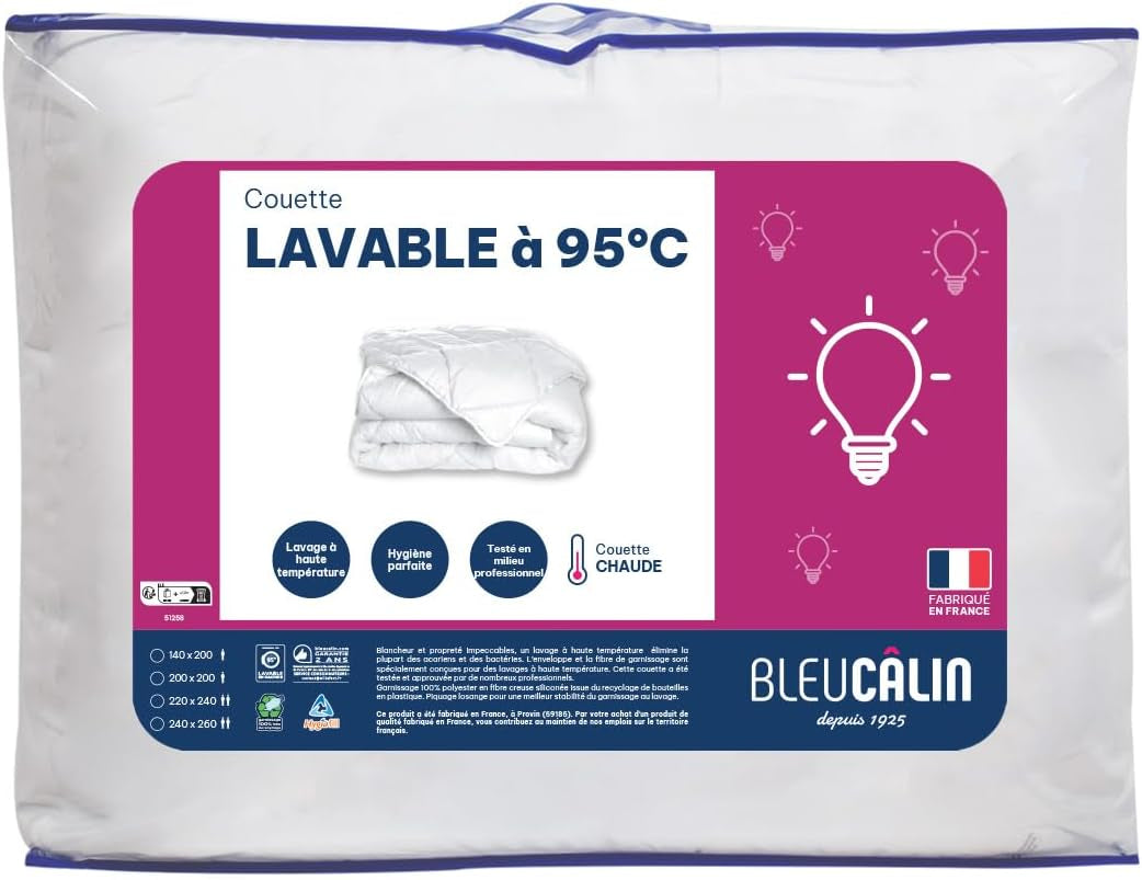 Warm dekbed voor 1 persoon, Hygiafill 95° wasbaar, professioneel getest, wit, 140X200Cm, KBOB40 Quilts en dekbedden Naty Shop 140 X 200 Cm