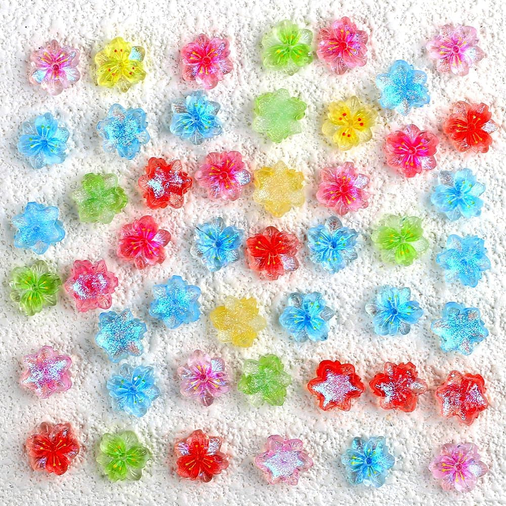 50 stuks 3D Blume Nagel Charms Nageldesign Glitzersteine ​​Nailart Strasssteine ​​Bloem Nagel Charmes Lichtgevende Bloem Nail Art Charms Bunte Blumen Deko Nagel Steinchen Bloemen Nagelsteentjes