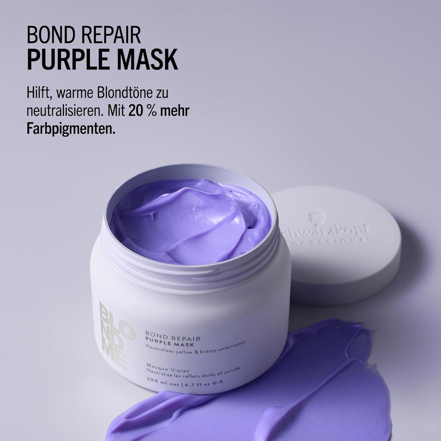 Schwarzkopf Professional BLONDME Bond Repair Purple Mask Masker voor koel haar Neutraliseert gele tinten voor geverfd, geblondeerd en licht haar Diep conditionerend en versterkend 200 ml Haarmasker Naty Shop