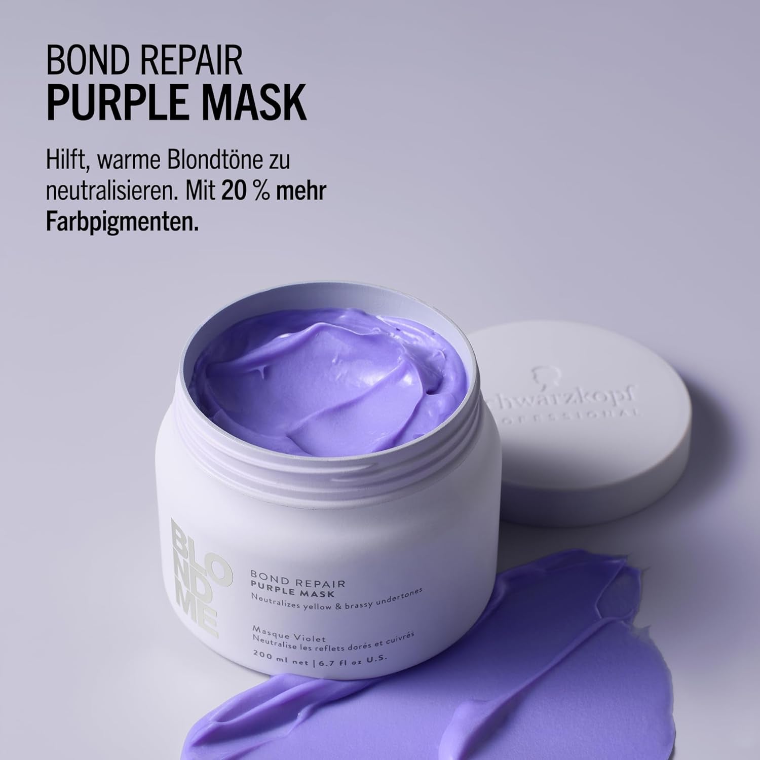 Schwarzkopf Professional BLONDME Bond Repair Purple Mask Masker voor koel haar Neutraliseert gele tinten voor geverfd, geblondeerd en licht haar Diep conditionerend en versterkend 200 ml Haarmasker Naty Shop