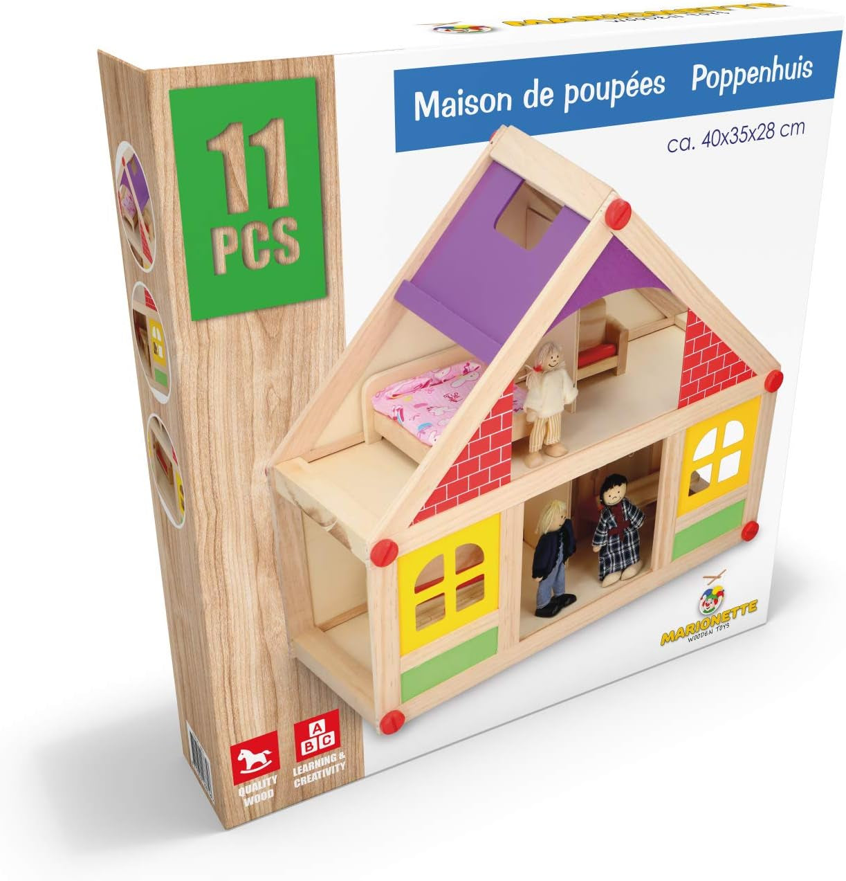 Marionette Houten Speelgoed - Houten poppenhuis met meubeltjes en poppen - 11 stuks Poppenhuizen Naty Shop