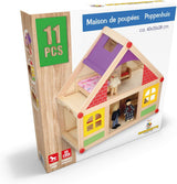 Marionette Houten Speelgoed - Houten poppenhuis met meubeltjes en poppen - 11 stuks Poppenhuizen Naty Shop