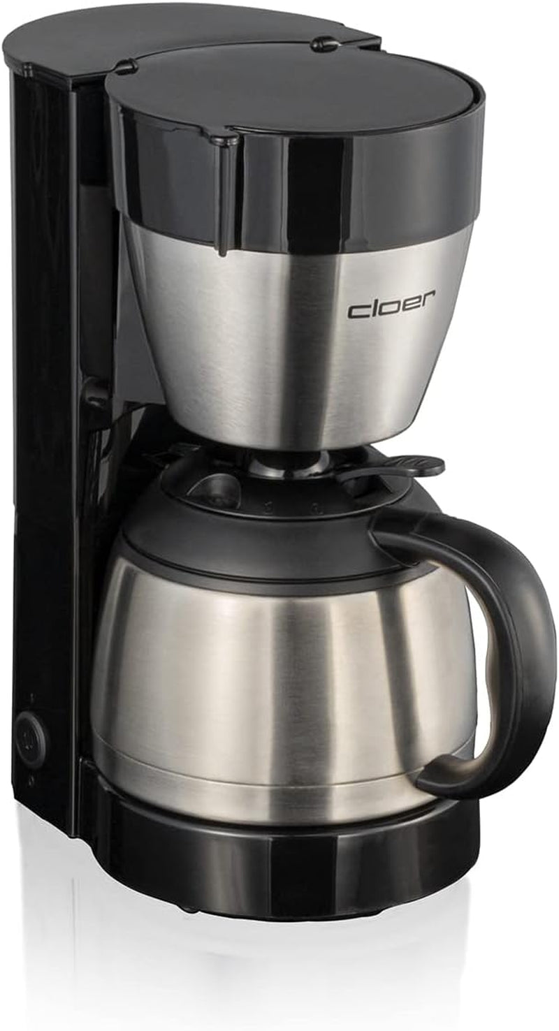 Cloer 5009 warmhoudfilter-espressomachine voor maximaal 8 kopjes 800W met geïsoleerde roestvrijstalen karaf 1x4 filterbeker zwart